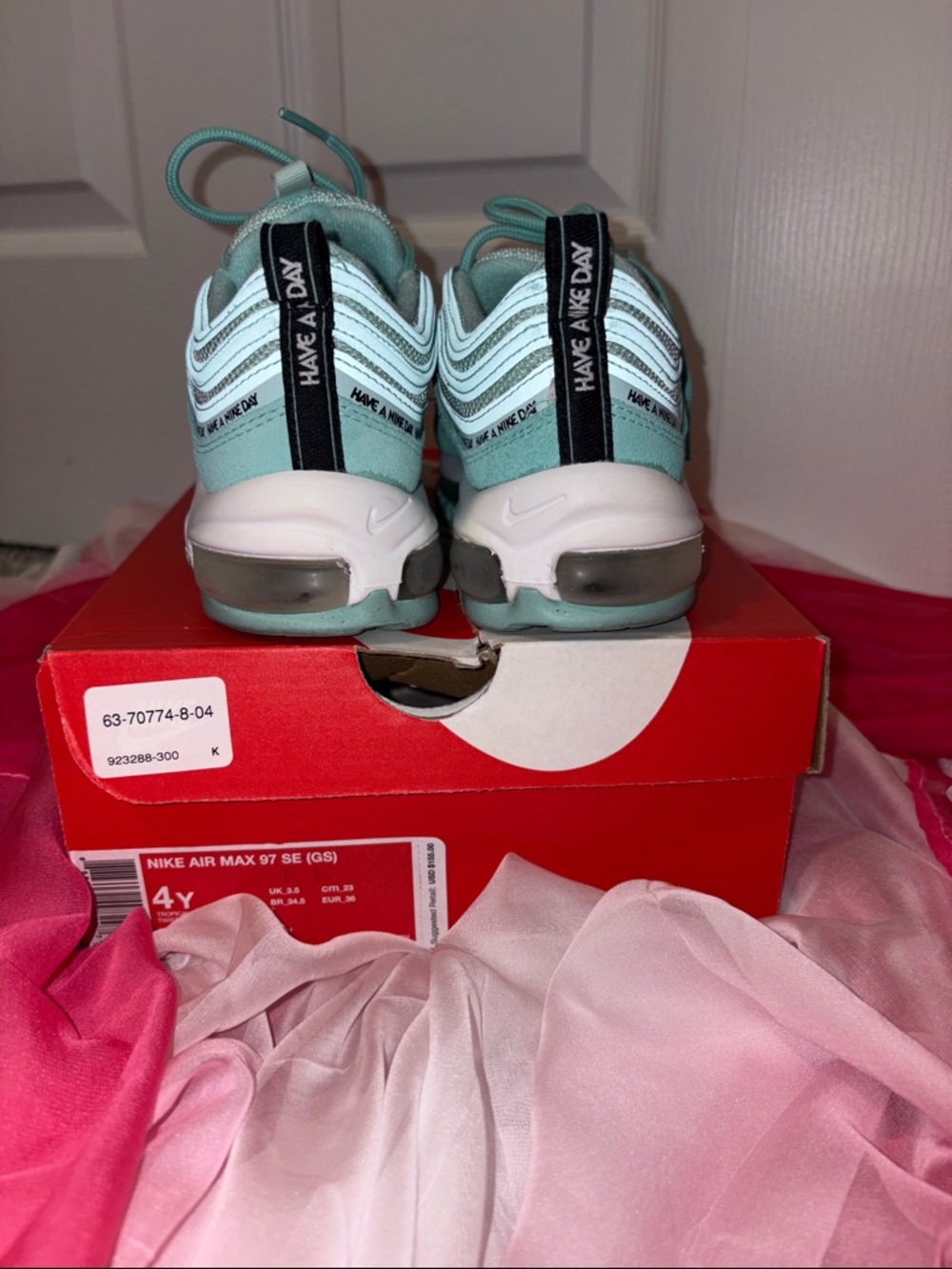 Nike Kid’s Air Max 97 GS Mint Teal Sneakers - Picture 7 of 13
